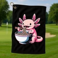 Axolotl Eating Ramen Lover Kawaii Axolotl Golf Towel thumb 1