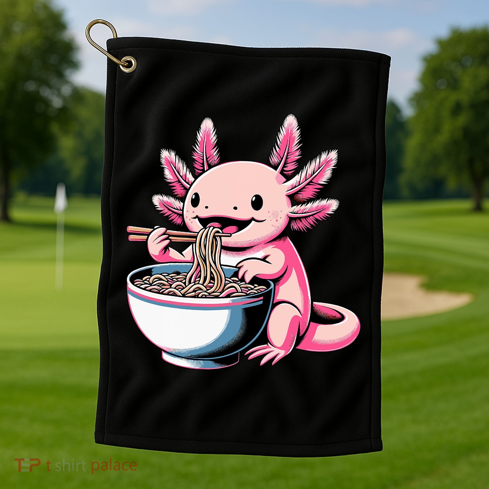 Axolotl Eating Ramen Lover Kawaii Axolotl Golf Towel