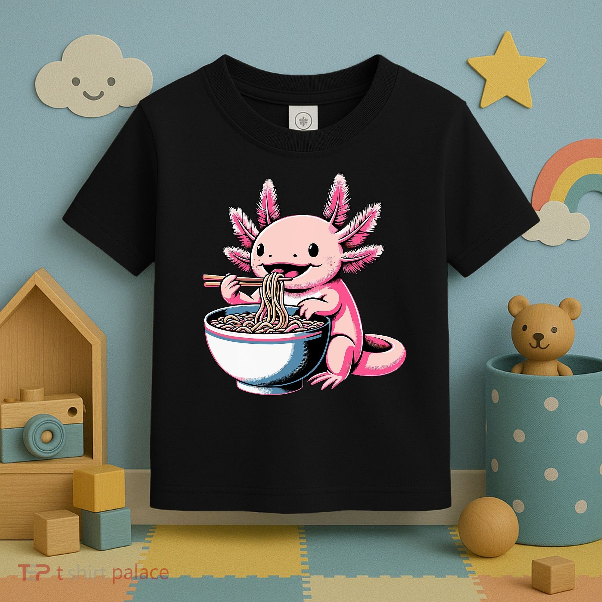 Axolotl Eating Ramen Lover Kawaii Axolotl Toddler T-Shirt