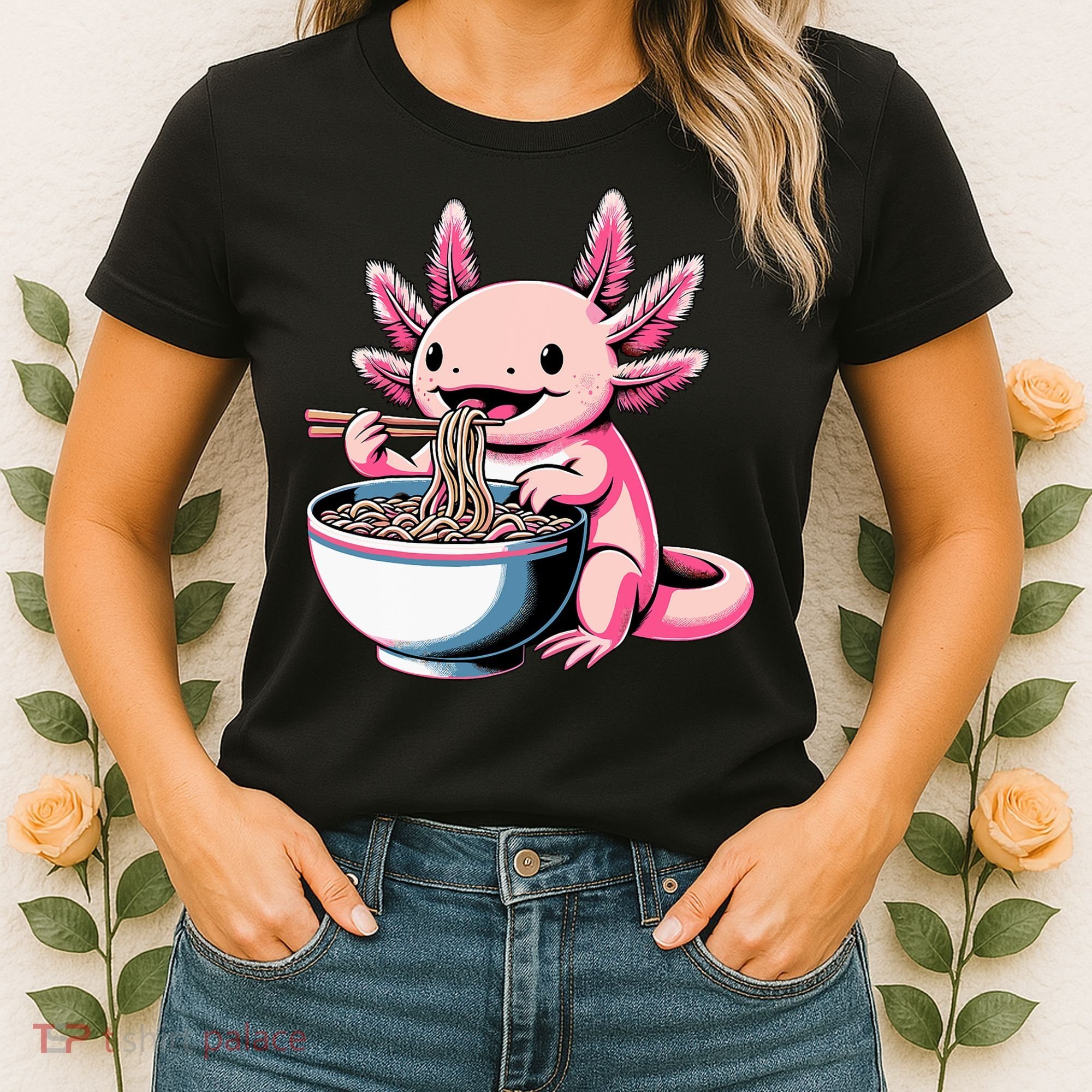 Axolotl Eating Ramen Lover Kawaii Axolotl Women's T-Shirt