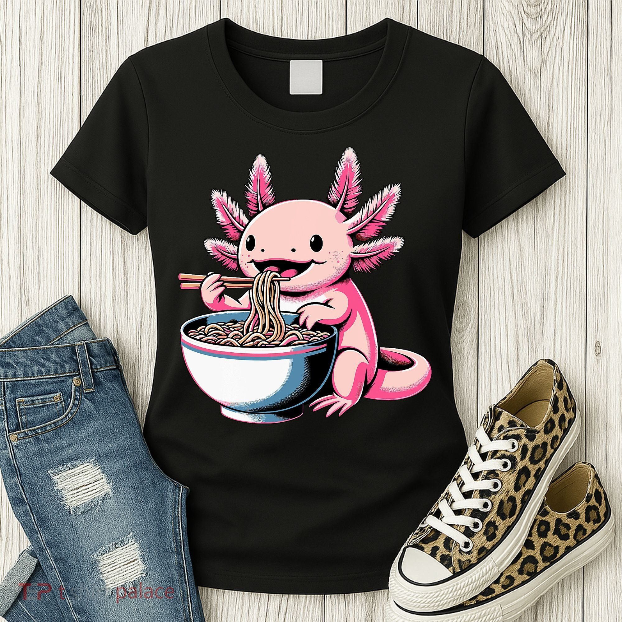 Axolotl Eating Ramen Lover Kawaii Axolotl Women's T-Shirt