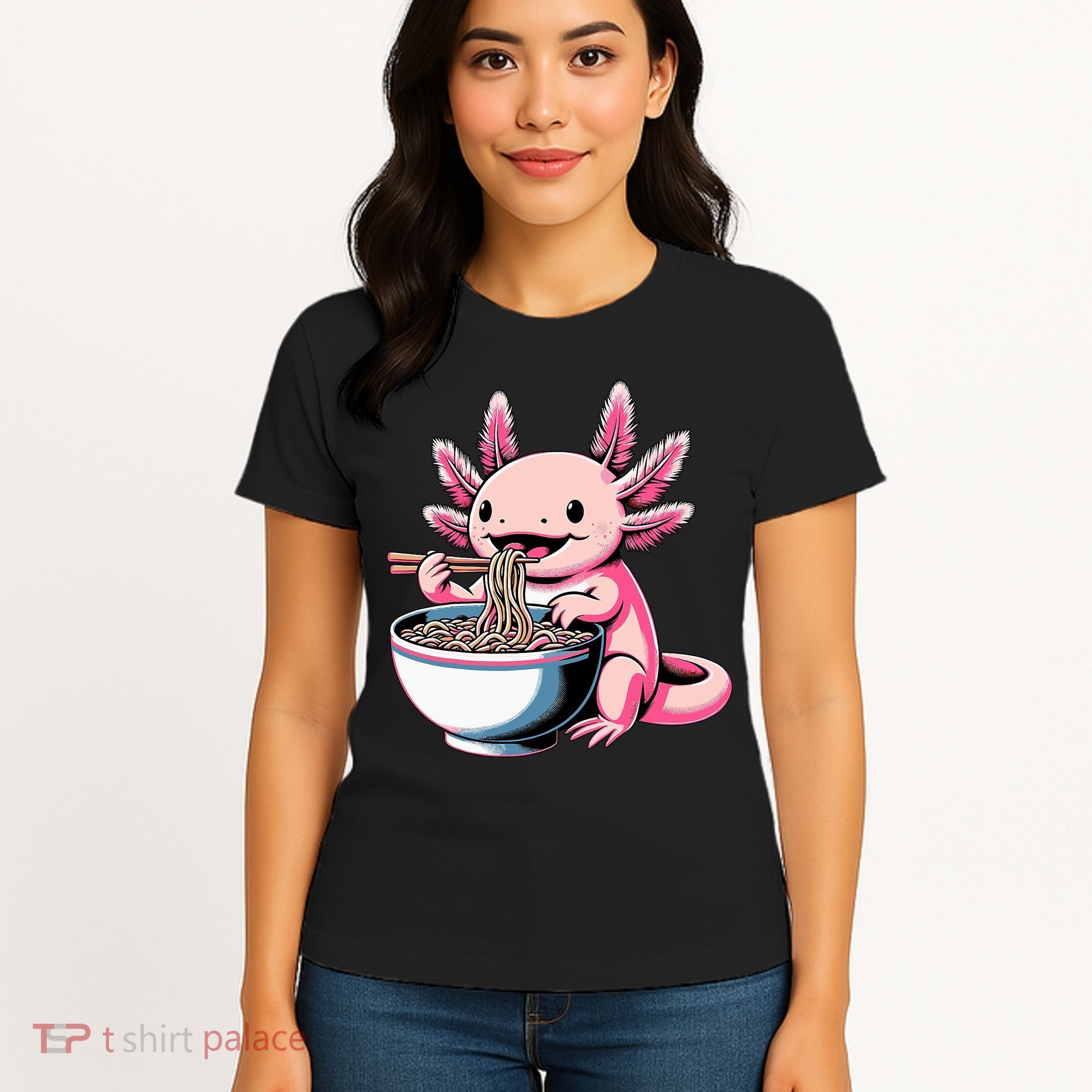 Axolotl Eating Ramen Lover Kawaii Axolotl Women's T-Shirt