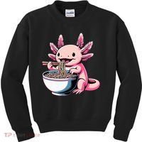 Axolotl Eating Ramen Lover Kawaii Axolotl Kids Sweatshirt thumb 0