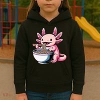 Axolotl Eating Ramen Lover Kawaii Axolotl Kids Hoodie thumb 3