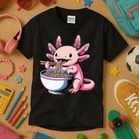 Axolotl Eating Ramen Lover Kawaii Axolotl Kids T-Shirt thumb 3