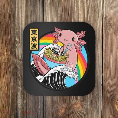 Axolotl Eating Ra Kanagawa Wave Kawaii Anime Vaporwave  Coaster
