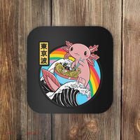 Axolotl Eating Ra Kanagawa Wave Kawaii Anime Vaporwave  Coaster thumb 0