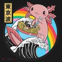 Axolotl Eating Ra Kanagawa Wave Kawaii Anime Vaporwave  Coaster thumb 2