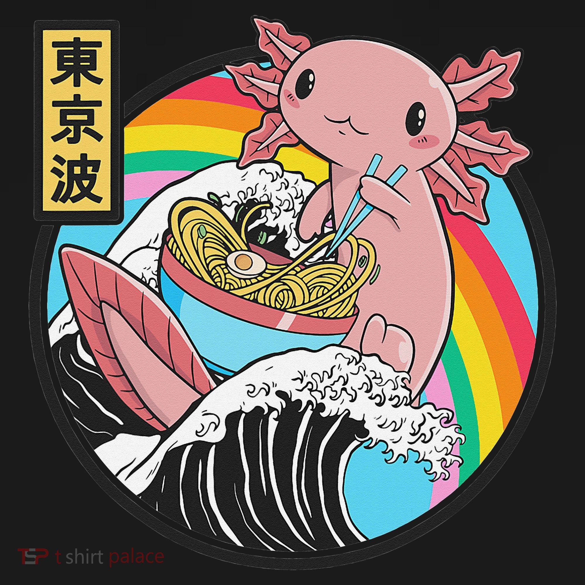 Axolotl Eating Ra Kanagawa Wave Kawaii Anime Vaporwave  Coaster