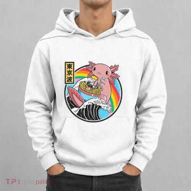 Axolotl Eating Ra Kanagawa Wave Kawaii Anime Vaporwave  Hoodie