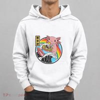 Axolotl Eating Ra Kanagawa Wave Kawaii Anime Vaporwave  Hoodie thumb 0