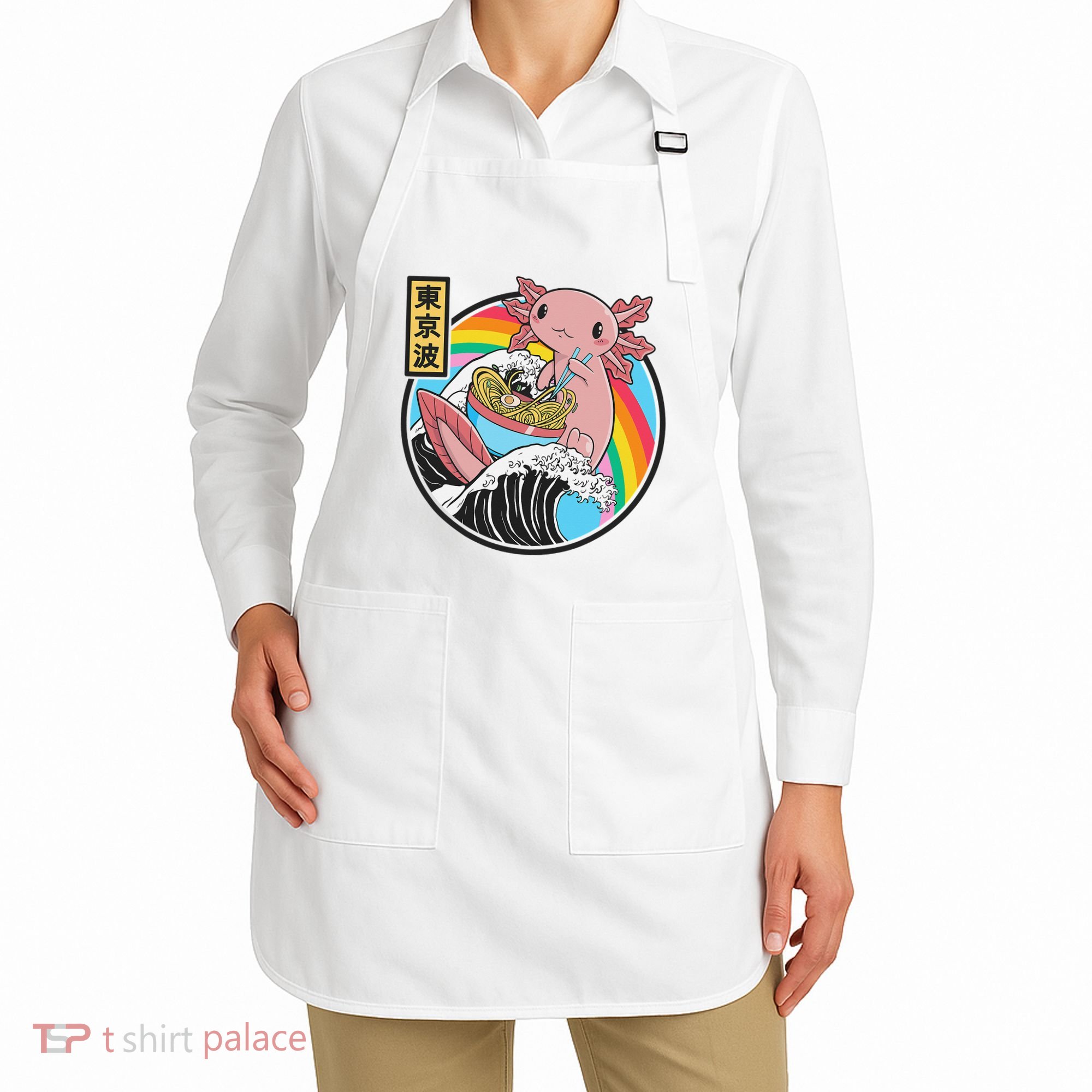 Axolotl Eating Ra Kanagawa Wave Kawaii Anime Vaporwave  Apron