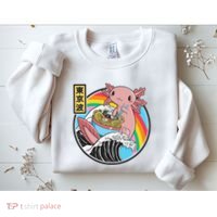 Axolotl Eating Ra Kanagawa Wave Kawaii Anime Vaporwave  Sweatshirt thumb 2
