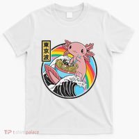 Axolotl Eating Ra Kanagawa Wave Kawaii Anime Vaporwave  T-Shirt thumb 0