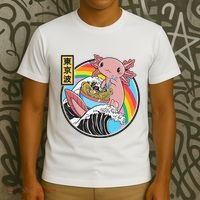 Axolotl Eating Ra Kanagawa Wave Kawaii Anime Vaporwave  T-Shirt thumb 3