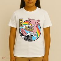 Axolotl Eating Ra Kanagawa Wave Kawaii Anime Vaporwave  T-Shirt thumb 4
