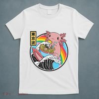 Axolotl Eating Ra Kanagawa Wave Kawaii Anime Vaporwave  T-Shirt thumb 5