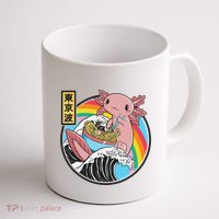 Axolotl Eating Ra Kanagawa Wave Kawaii Anime Vaporwave  Coffee Mug thumb 1
