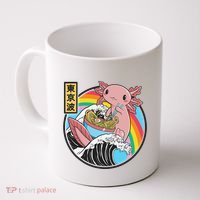 Axolotl Eating Ra Kanagawa Wave Kawaii Anime Vaporwave  Coffee Mug thumb 0