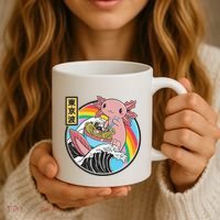 Axolotl Eating Ra Kanagawa Wave Kawaii Anime Vaporwave  Coffee Mug thumb 3