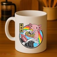 Axolotl Eating Ra Kanagawa Wave Kawaii Anime Vaporwave  Coffee Mug thumb 4