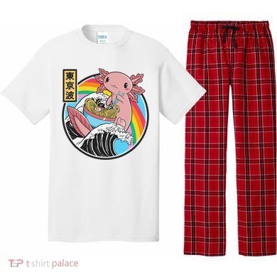 Axolotl Eating Ra Kanagawa Wave Kawaii Anime Vaporwave  Pajama Set
