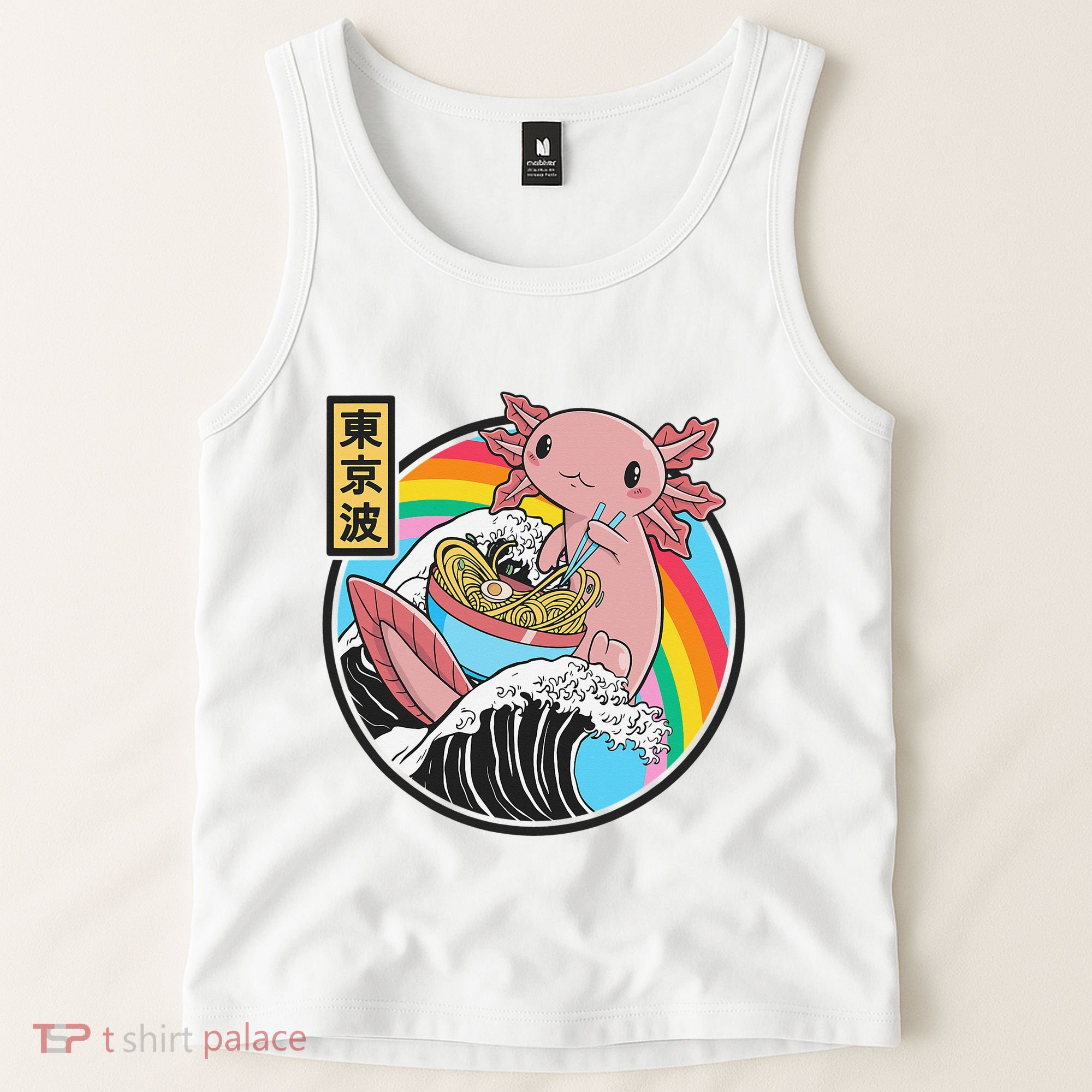 Axolotl Eating Ra Kanagawa Wave Kawaii Anime Vaporwave  Tank Top