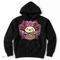 Axolotl Eating Ramen Noodles Cup Pi.nk Kawaii Anime Axolotls Hoodie thumb 0