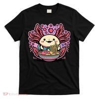 Axolotl Eating Ramen Noodles Cup Pi.nk Kawaii Anime Axolotls T-Shirt thumb 0