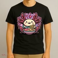 Axolotl Eating Ramen Noodles Cup Pi.nk Kawaii Anime Axolotls T-Shirt thumb 3