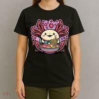 Axolotl Eating Ramen Noodles Cup Pi.nk Kawaii Anime Axolotls T-Shirt thumb 4