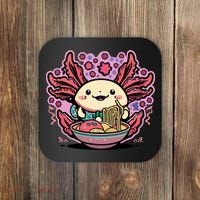 Axolotl Eating Ramen Noodles Cup Pi.nk Kawaii Anime Axolotls Coaster thumb 0
