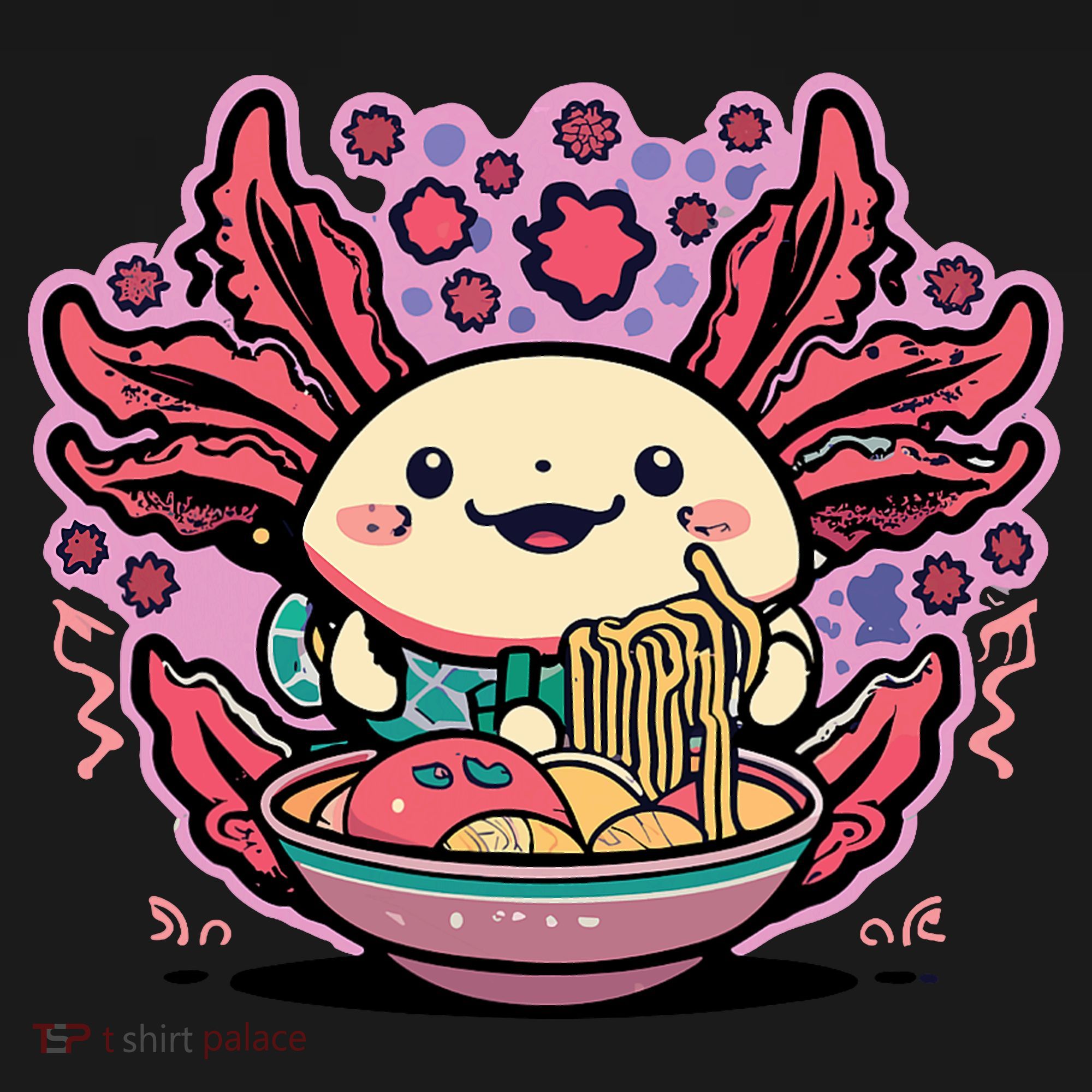 Axolotl Eating Ramen Noodles Cup Pi.nk Kawaii Anime Axolotls Mousepad