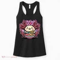 Axolotl Eating Ramen Noodles Cup Pi.nk Kawaii Anime Axolotls Women's Tank Top thumb 0