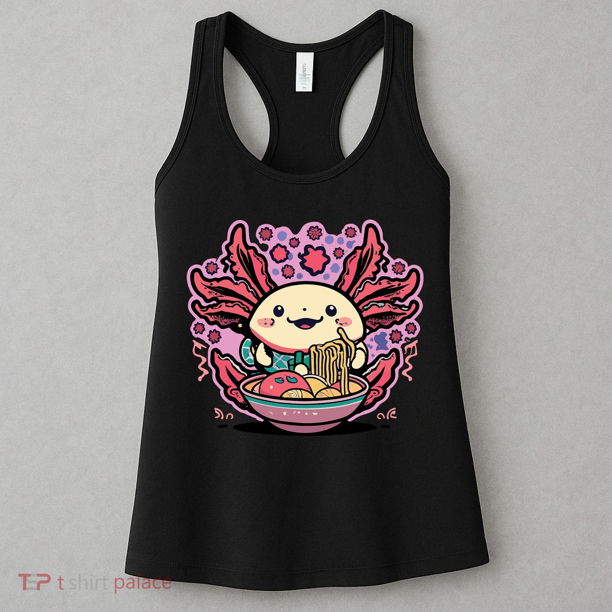 Axolotl Eating Ramen Noodles Cup Pi.nk Kawaii Anime Axolotls Women's Tank Top