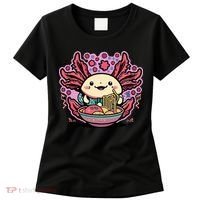 Axolotl Eating Ramen Noodles Cup Pi.nk Kawaii Anime Axolotls Women's T-Shirt thumb 0
