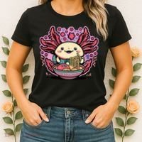 Axolotl Eating Ramen Noodles Cup Pi.nk Kawaii Anime Axolotls Women's T-Shirt thumb 2