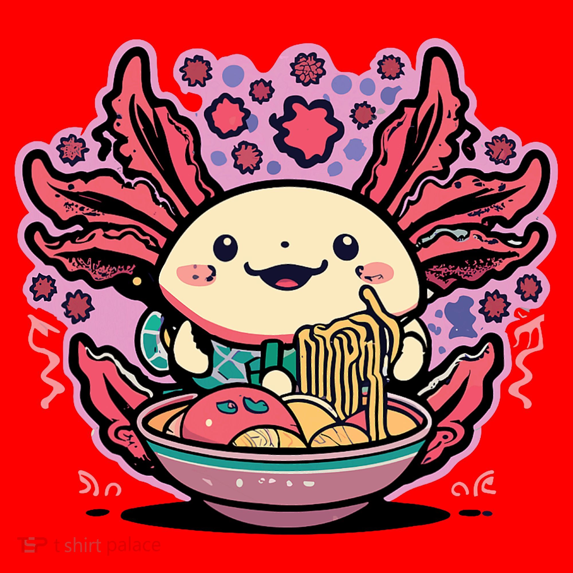 Axolotl Eating Ramen Noodles Cup Pi.nk Kawaii Anime Axolotls Santa Hat