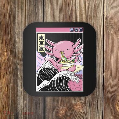 Axolotl Eating Ra Kanagawa Wave Kawaii Japan Vaporwave  Coaster
