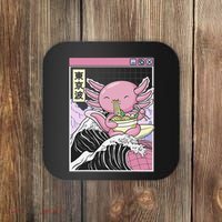 Axolotl Eating Ra Kanagawa Wave Kawaii Japan Vaporwave  Coaster thumb 0