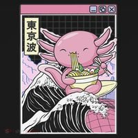Axolotl Eating Ra Kanagawa Wave Kawaii Japan Vaporwave  Coaster thumb 2