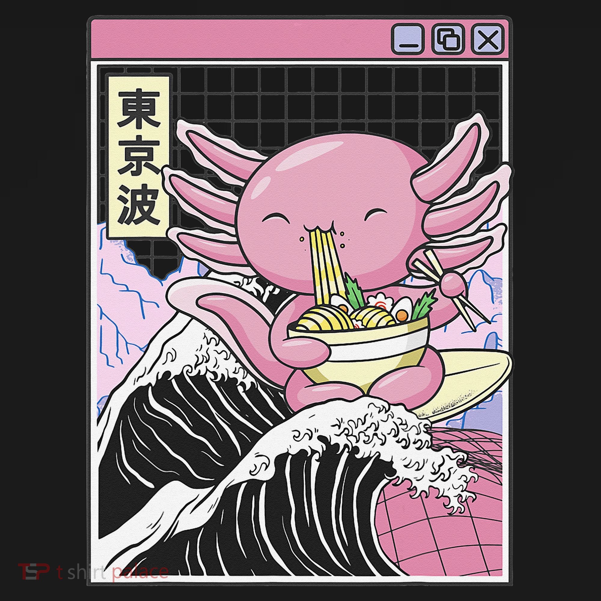 Axolotl Eating Ra Kanagawa Wave Kawaii Japan Vaporwave  Coaster