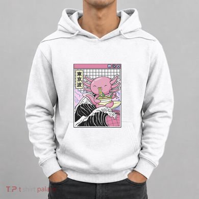 Axolotl Eating Ra Kanagawa Wave Kawaii Japan Vaporwave  Hoodie