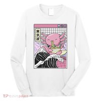 Axolotl Eating Ra Kanagawa Wave Kawaii Japan Vaporwave  Long Sleeve Shirt thumb 0