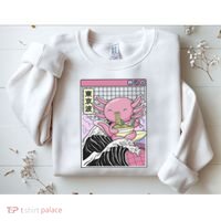 Axolotl Eating Ra Kanagawa Wave Kawaii Japan Vaporwave  Sweatshirt thumb 2