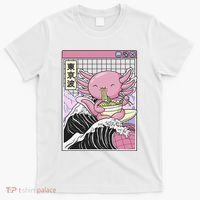 Axolotl Eating Ra Kanagawa Wave Kawaii Japan Vaporwave  T-Shirt thumb 0