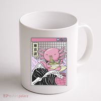 Axolotl Eating Ra Kanagawa Wave Kawaii Japan Vaporwave  Coffee Mug thumb 1