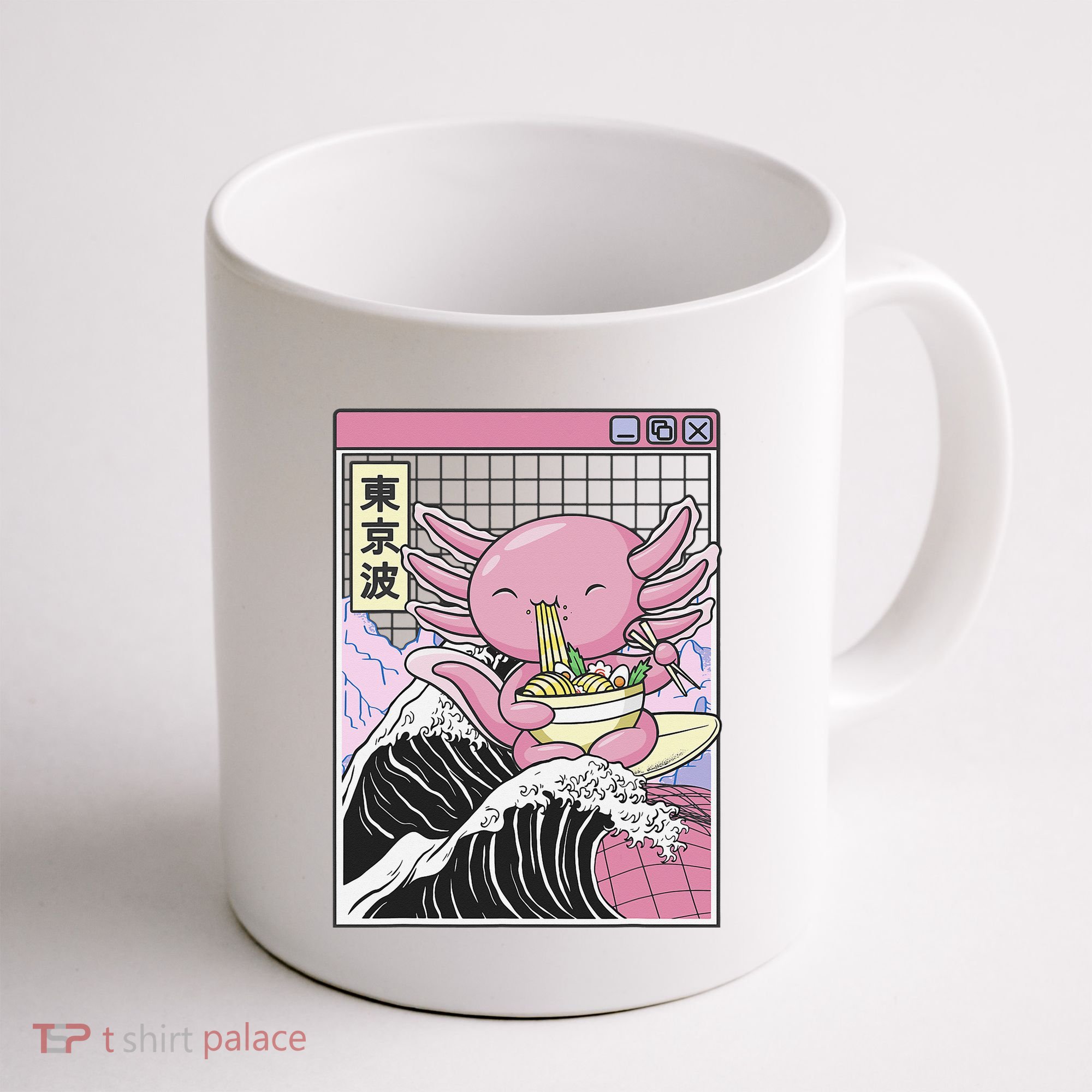 Axolotl Eating Ra Kanagawa Wave Kawaii Japan Vaporwave  Coffee Mug
