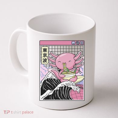 Axolotl Eating Ra Kanagawa Wave Kawaii Japan Vaporwave  Coffee Mug