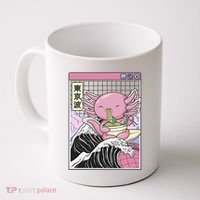 Axolotl Eating Ra Kanagawa Wave Kawaii Japan Vaporwave  Coffee Mug thumb 0